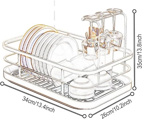 Miniatura 7 de IMPREC Escurridor para encimera de cocina, escurridor de platos multifunción con soporte para copas de vino, bandeja escurridor de plástico