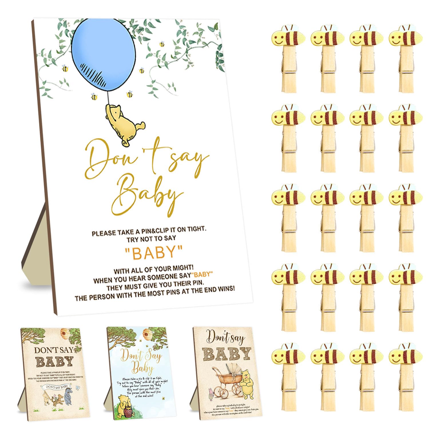 Winnie Baby Shower Decorations-Baby Shower Games-Decor-Dont Say Table Sign Centerpieces-Baby Shower Games Pooh Birthday Supplies Party Decorations