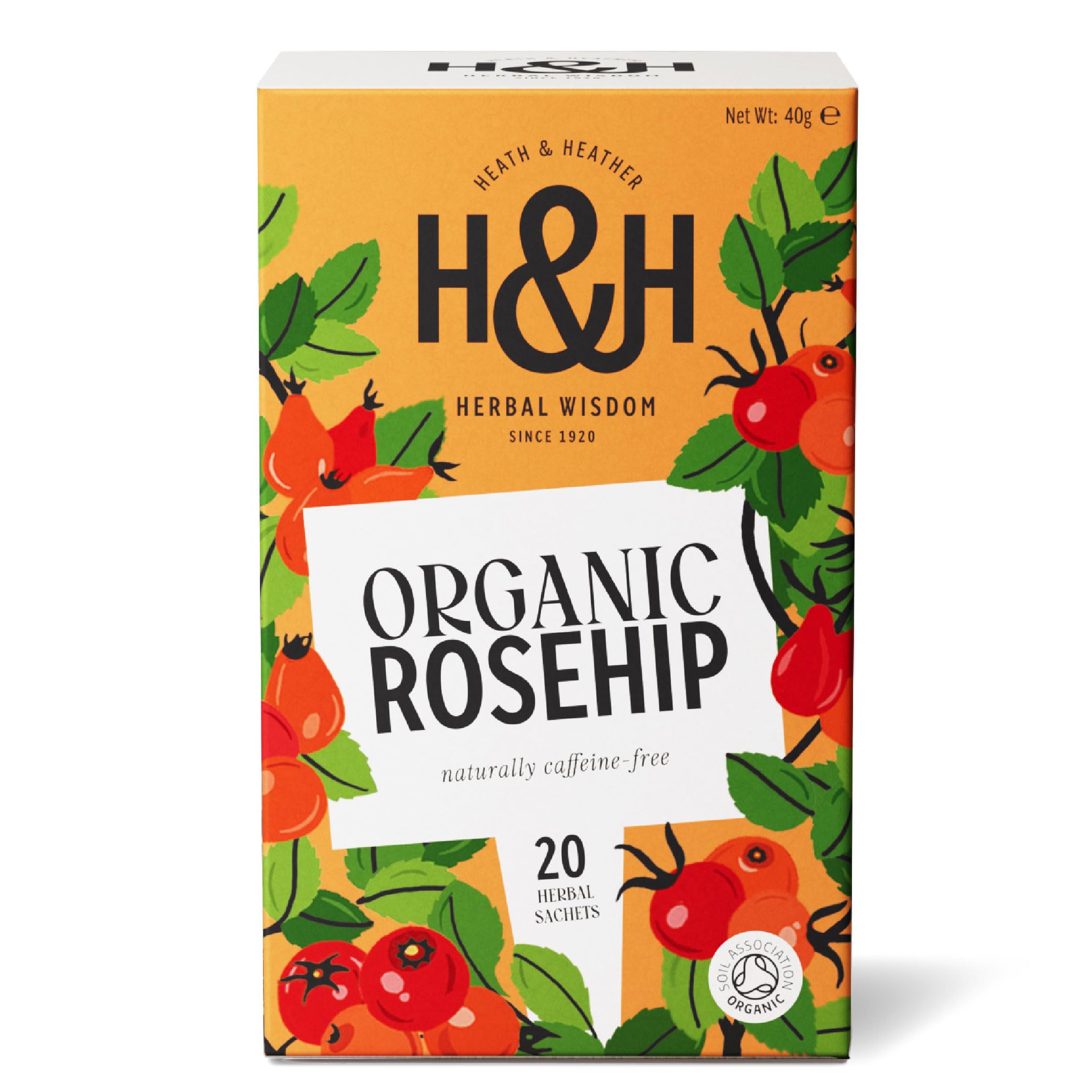Heath & Heather - Organic Rosehip Tea • Fruity & Tart Herbal Infusion • Naturally Caffeine-Free • Vegan • 20 Tea Bags
