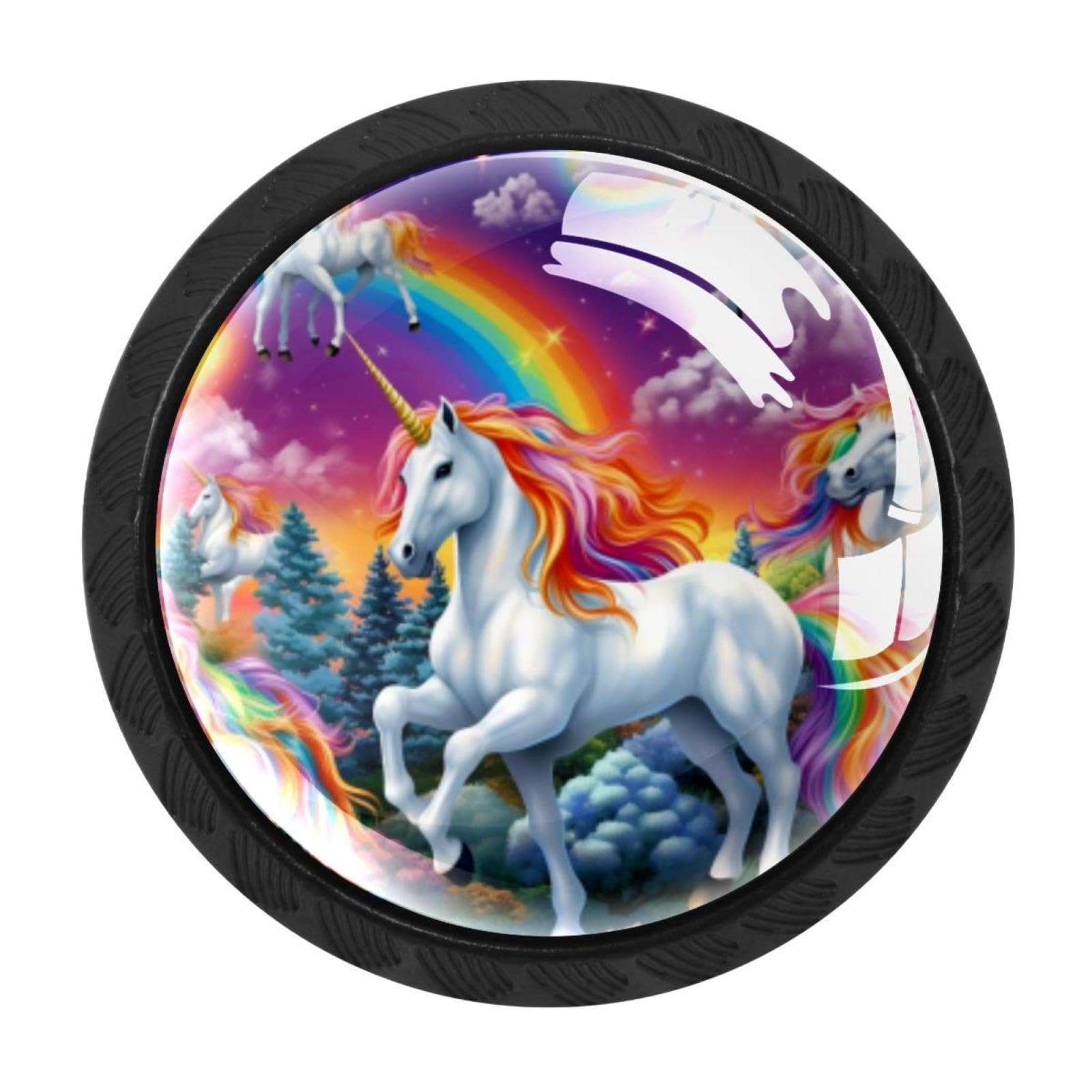 Chenzzzz Multicolored 02 Rainbow Unicorn Cabinet Knobs 4 Pieces Drawer Kitchen Cabinets Dresser Cupboard Wardrobe Unique Pulls Handles