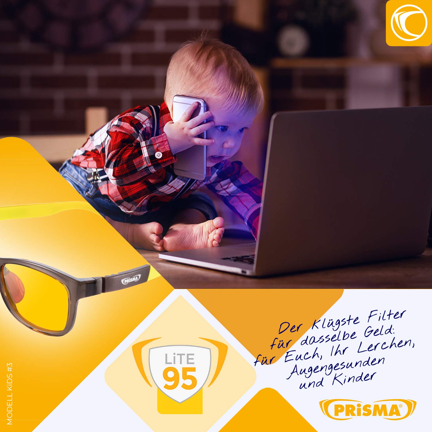 PRiSMA Gafas de filtro de luz azul para niños con filtro de luz azul LiTE95, gafas infantiles K3704 con 95% de filtro azul y montura robusta
