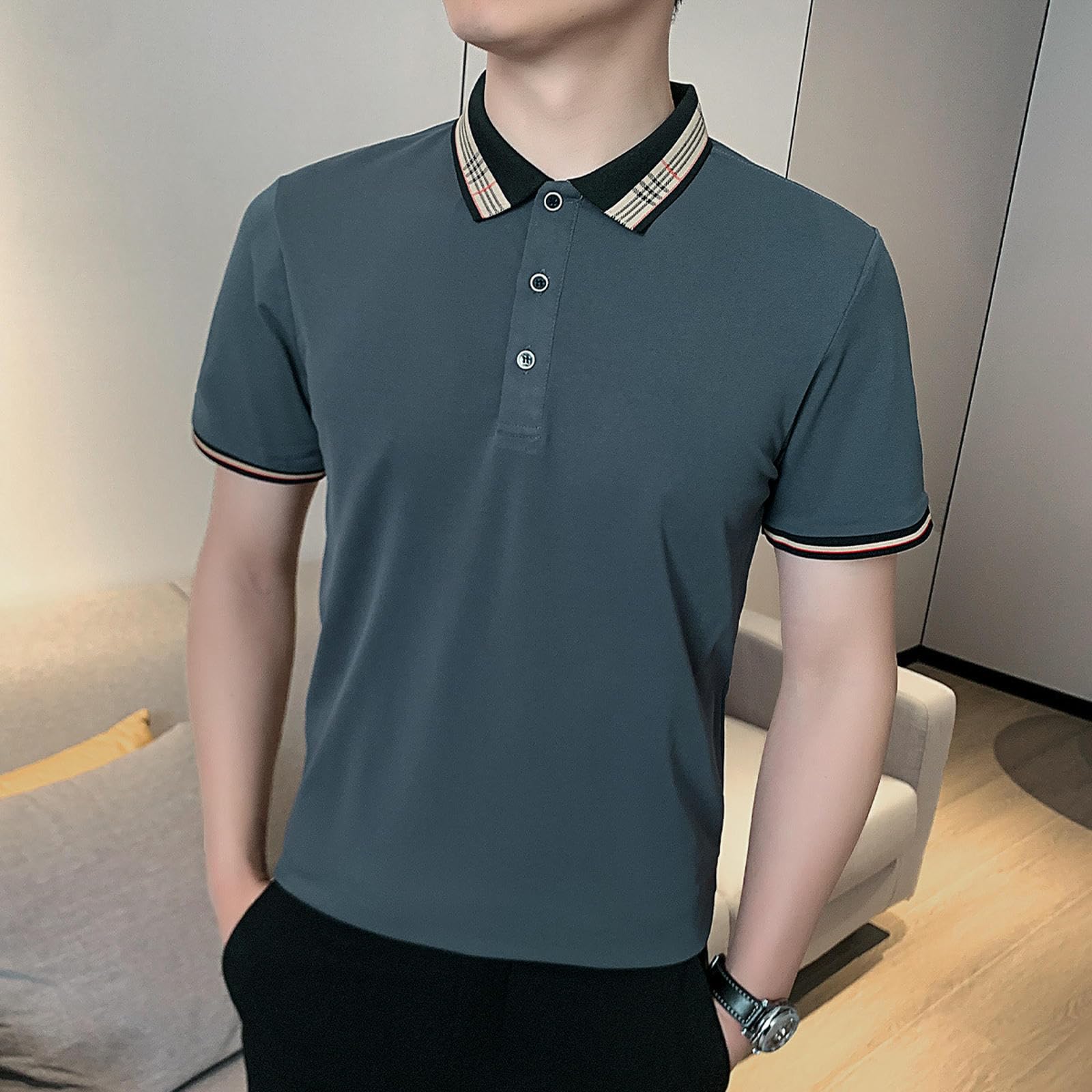 Koszulka Casual z krótkim rękawem Revers Half Sleeve Top męska Textured Shirt-biały-XL