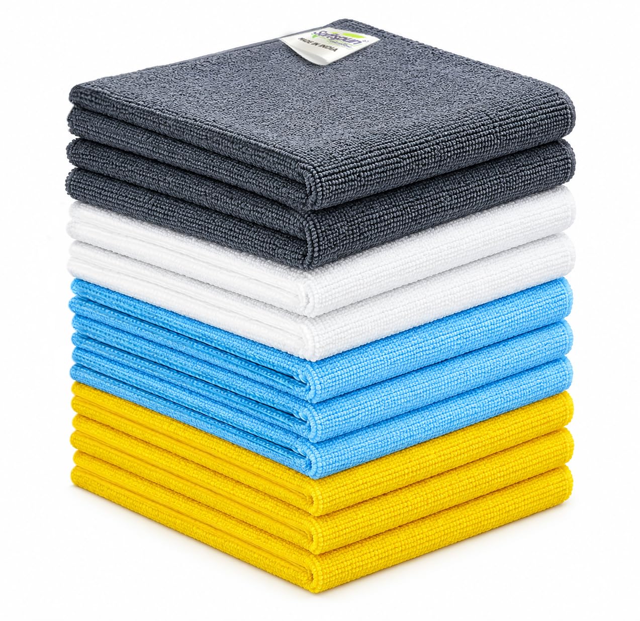 SOFTSPUN Microfiber Cleaning Cloths, 10pcs 40x40cms 220 GSM Multi-Colour! Highly Absorbent Lint and Streak Free Multi -Purpose Wash Cloth for Kitchen Window Stainless Steel Silverware.