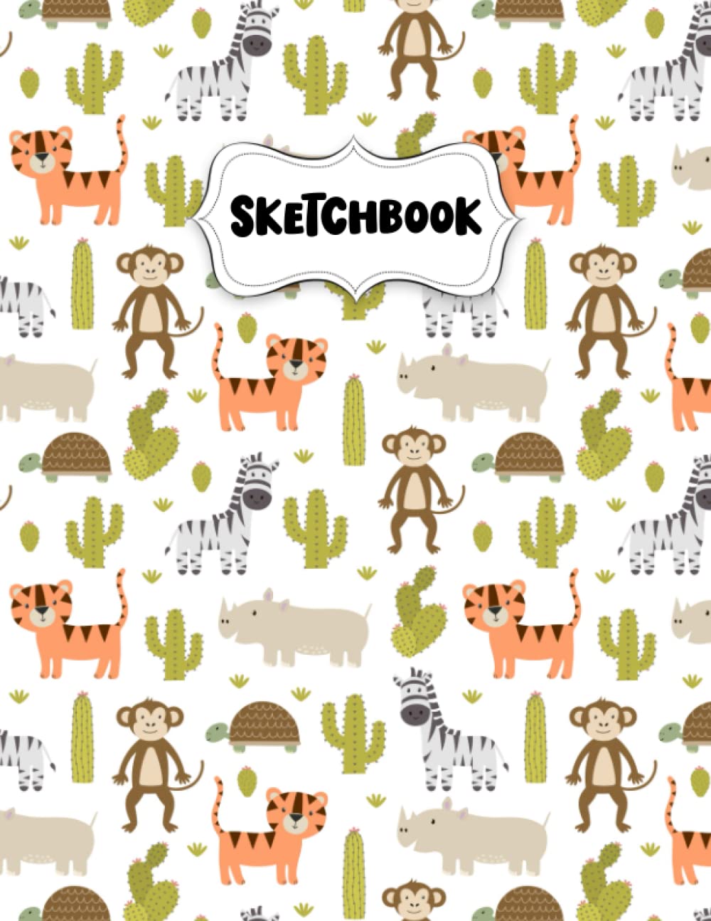 Sketchbook: Pretty Zoo Animals Sketch Book for Drawing: Blank Sketch Pad for Drawing for Kids: Sketchpad for Drawing for Kids, Bleed Proof Art Sketch Book 8.5 x 11