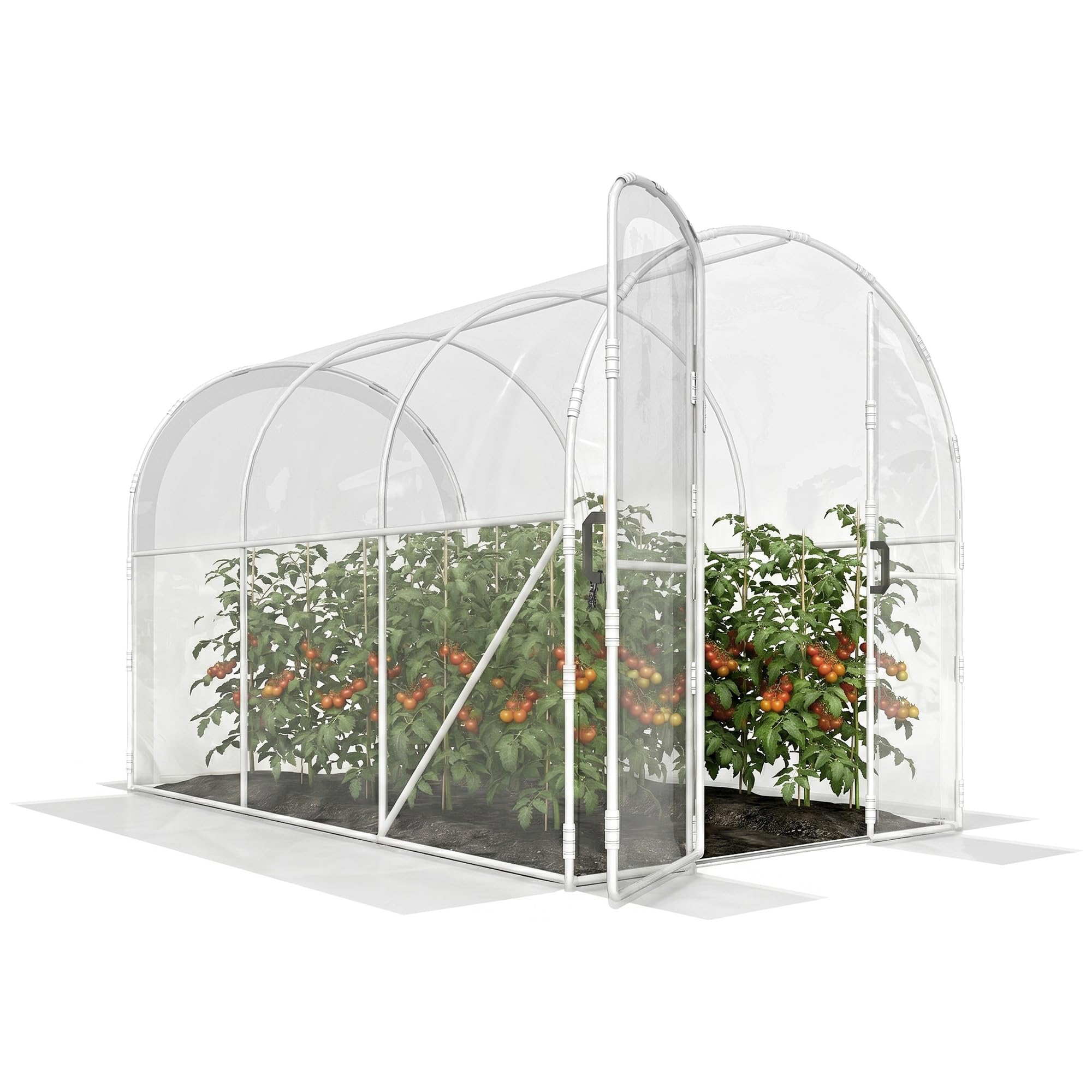 Outsunny 3 x 2 x 2m Polytunnel Greenhouse with 2 Hinged Door, Walk-in Grow House Tent with PE Cover and Galvanised Steel Frame, Clear