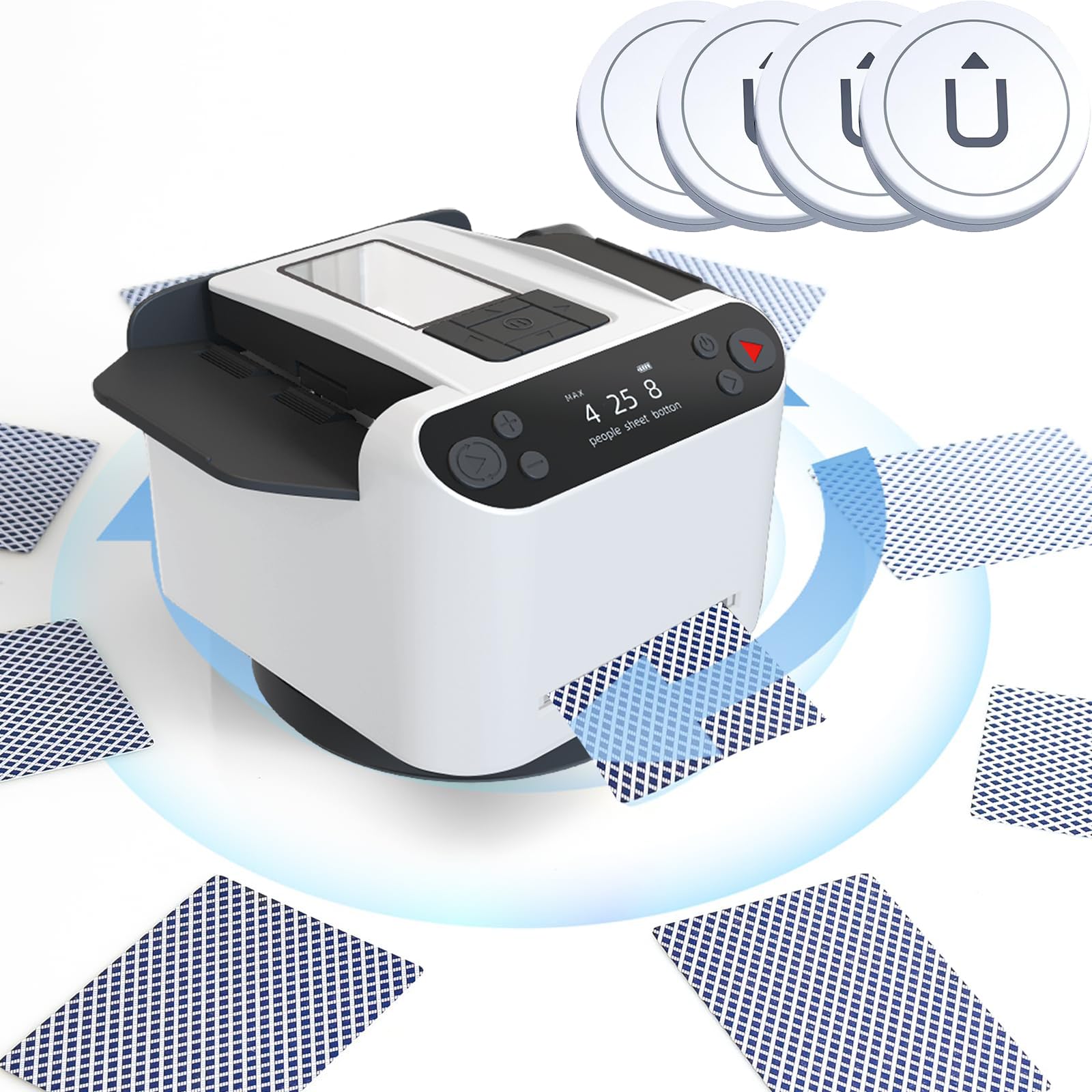 HYQNGAutomatic Card Dealer & Shuffler 360° Rotating Card Dealing Machine with 4 Wireless Dealer Buttons, Rechargeable Card Shuffing Machine for UNO, Blackjack, Texas Hold'em white