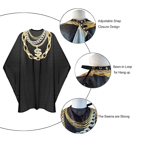 Miniatura 4 de Capa de peluquería para hombre, capa de peluquería para corte de cabello, con cierres a presión, impermeable, capa de peluquería profesional grande,