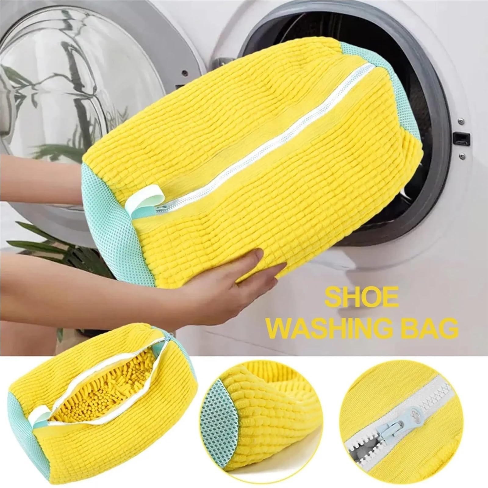 1/2 sacchetti protettivi per scarpe da bucato, in fibre di poliestere, per lavare le scarpe, accessori per lavanderia, colore giallo, 2 pezzi