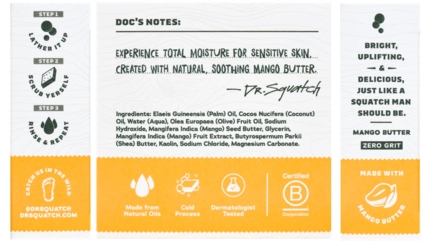 All Natural Soap Bar for Men, Total Moisture Unscented Mango Butter, 5 oz, Ultra Moisturizing, Nourishing for Sensitive Skin- No Added Fragrance by Dr. Squatch - Image 2