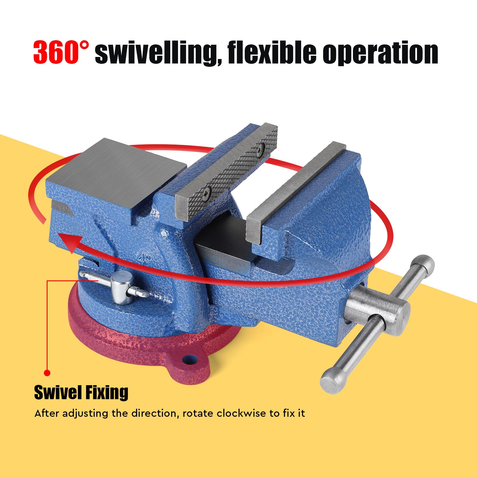 SWAWIS Morsa da Banco in Ghisa con Base Girevole 360 °, Larghezza Ganasce 100mm, può Essere Utilizzato per Fissare Pezzi di Legno e Metallo(Blu)