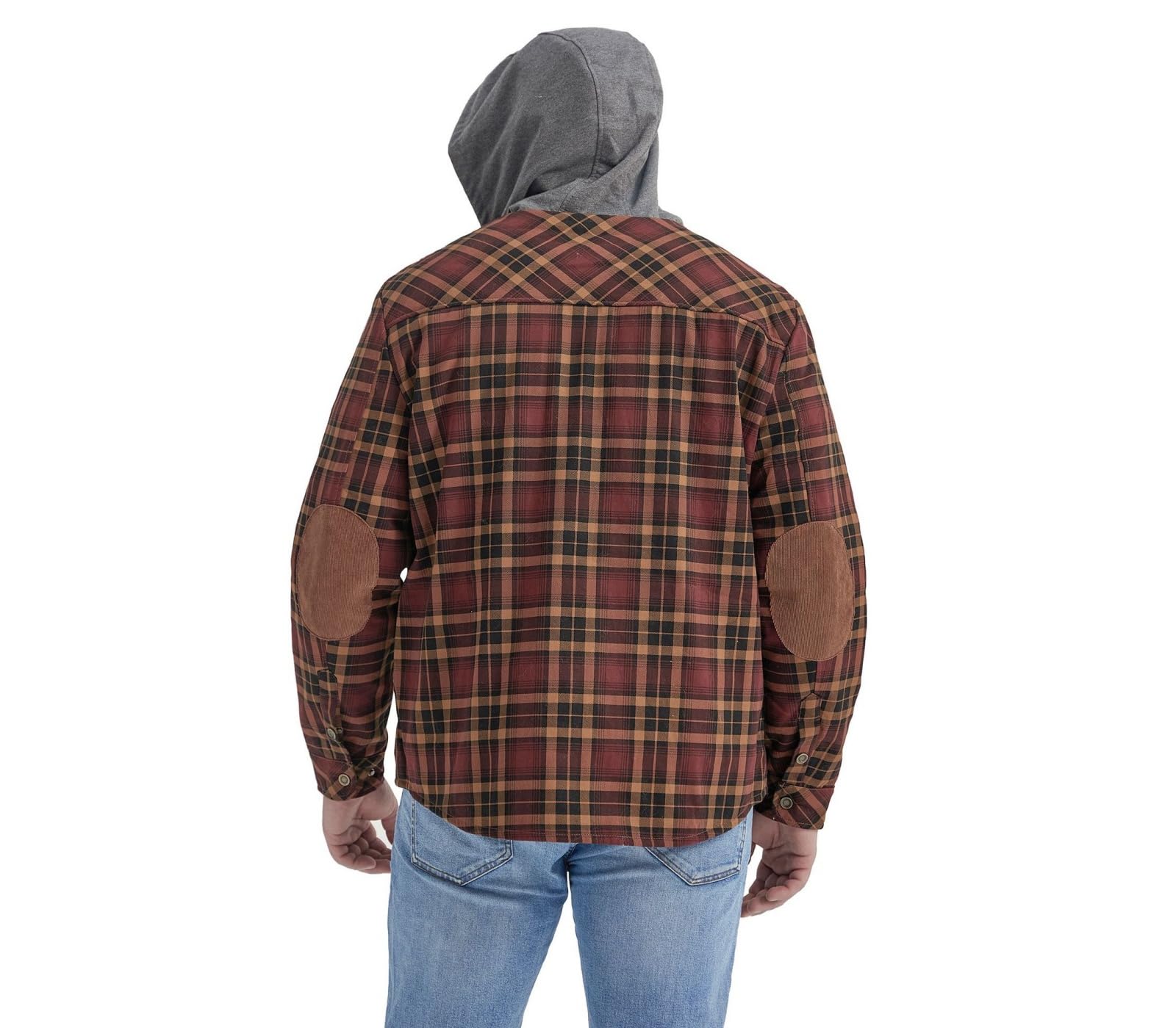 Męska flanelowa bluza z kapturem na co dzień, zapinana na guziki, bawełniana pikowana kurtka w kratę, ciepła podszewka z długim rękawem Sherpa bluza z kapturem męska
