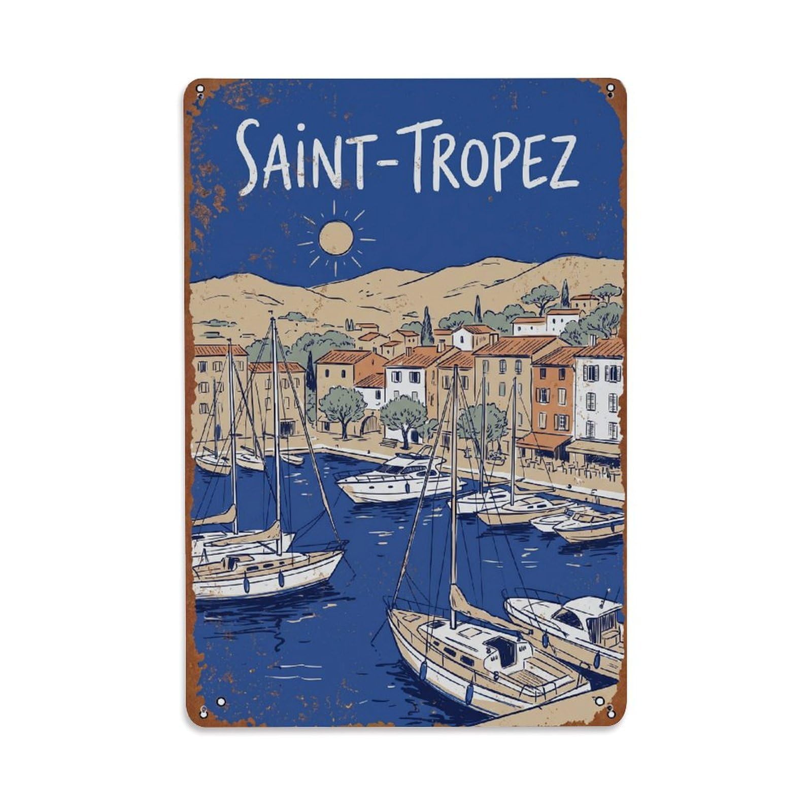 Fyrn Style Metal Tin Sign Vintage Travel Saint-Tropez France Glide