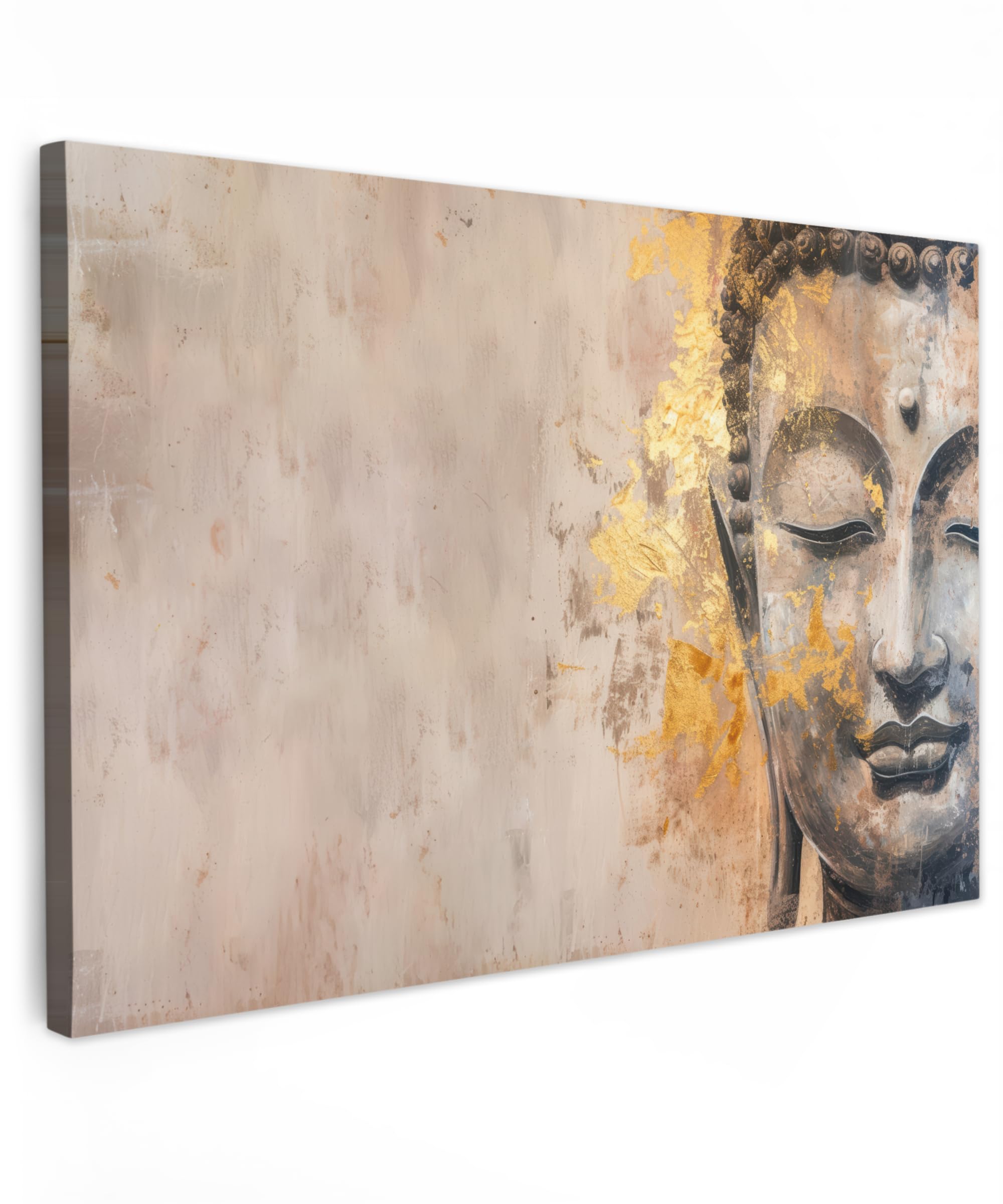 MuchoWow© Leinwandbild 60x40 cm Dekoration Wohnzimmer Bilder Pictures Wall Decoration Living Room Wohnungs Deko Moderne Bild Buddha - Zen - Gold - Luxus - Spirituell