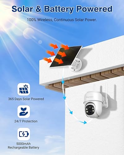 Miniatura 3 de Septekon Cámaras de seguridad PTZ inalámbricas de 360 para exteriores, cámaras solares alimentadas por batería para vigilancia del hogar, cámara