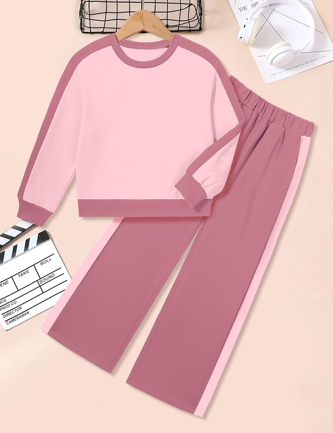 Hipea Girls Clothes 2 Piece Colorblock Clothing Set Long Sleeve Tops Wide Leg Pants Sweatsuits Fall Girls Outfits Size 6-14Y - Image 7