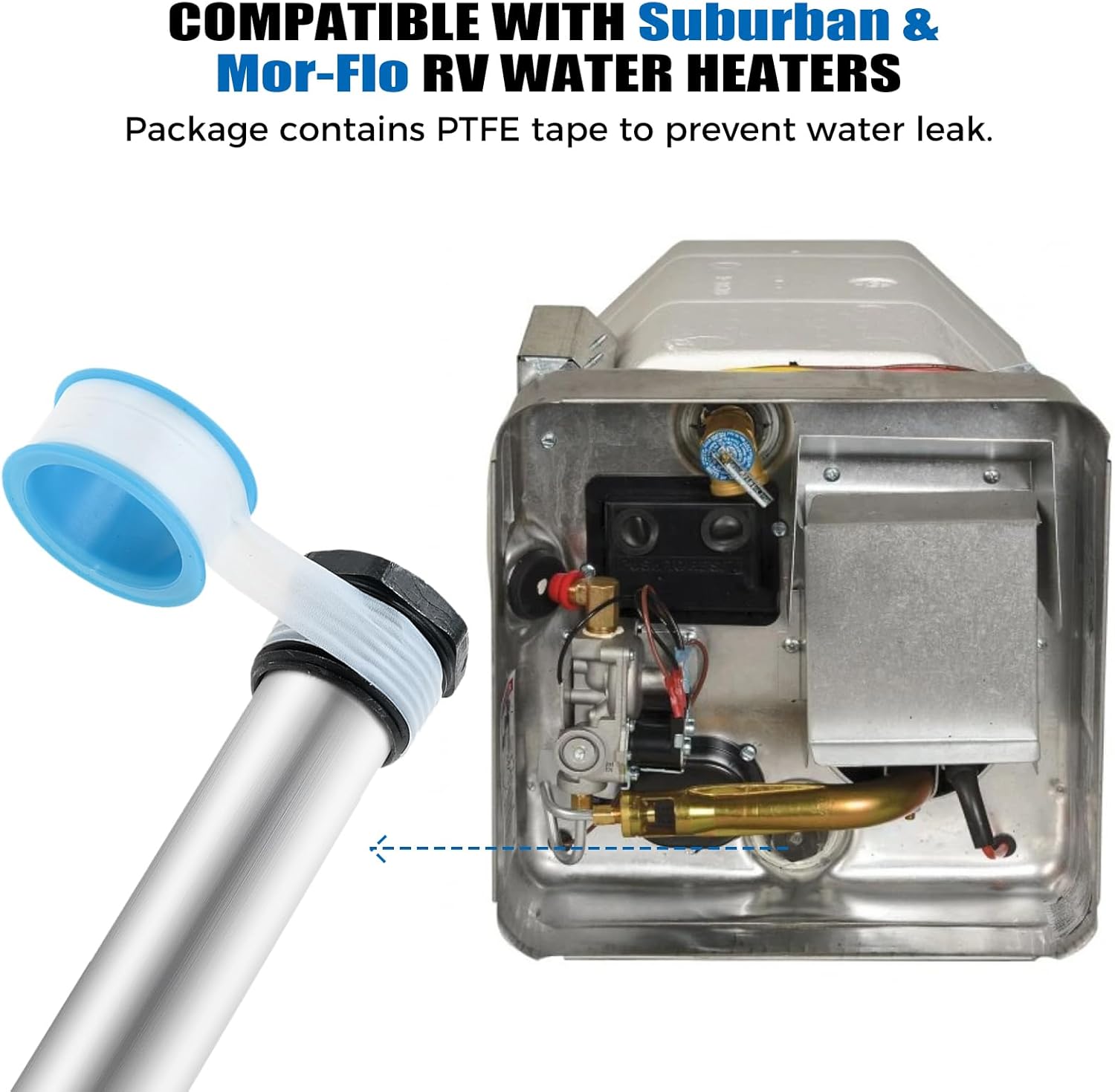 02463 02462 1500W 120V Water Heater Element, RV Water Heater Anode Rods with Dual Hex Wrench & Tape Replacement for AO Smith, Mor-Flo, Rheem Electric Tankless Water Heater