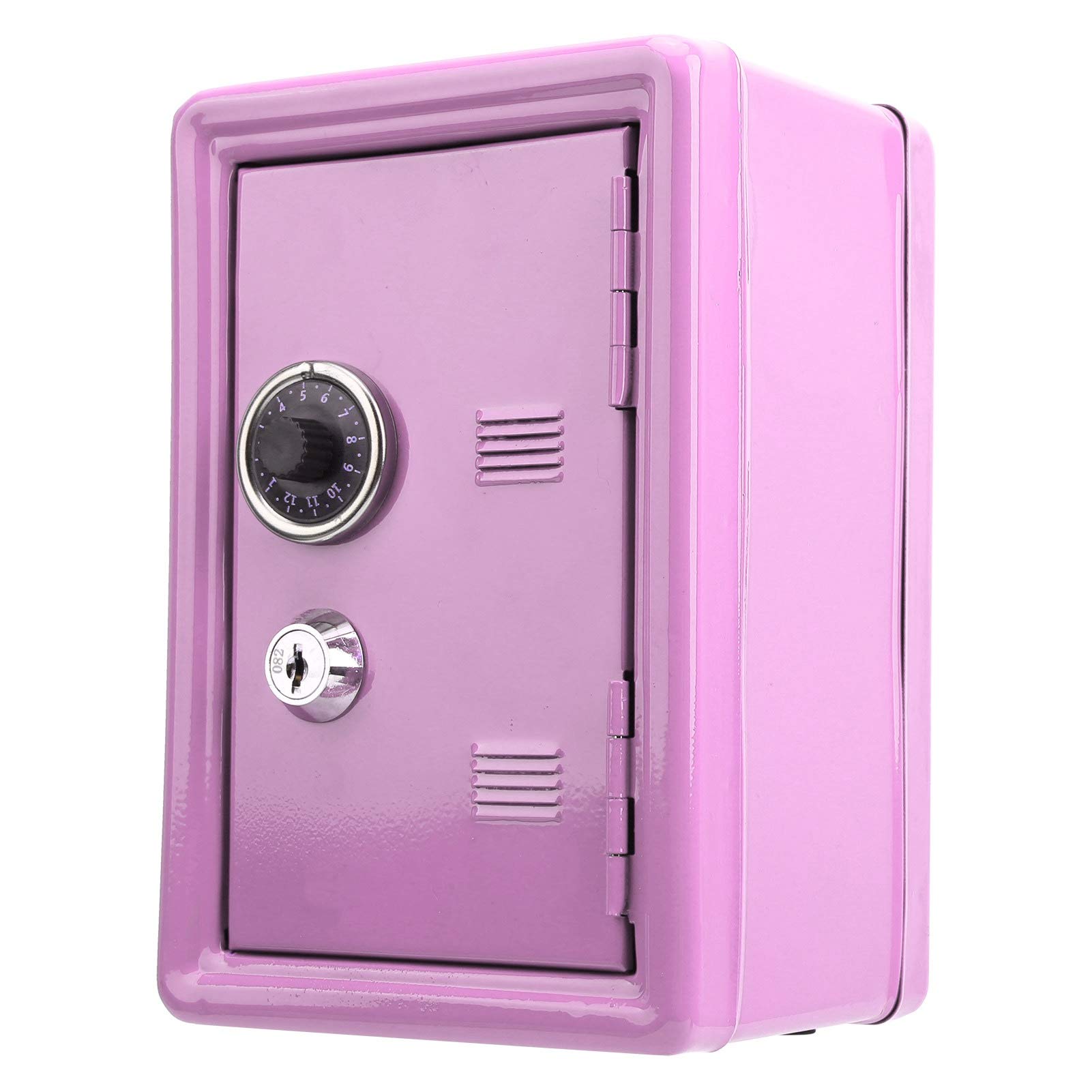 Coffre-fort pour enfants rose mini mallette argent en métal avec clé