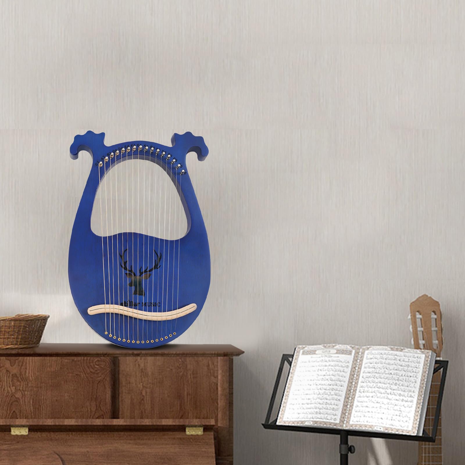 Lyre Harp - Arpa de lira (16 cuerdas, 26 x 39 cm, instrumento vintage con cuerdas de repuesto y llave de afinación, ligero y portátil, juego completo de cuerdas, arpa de lira para principiantes