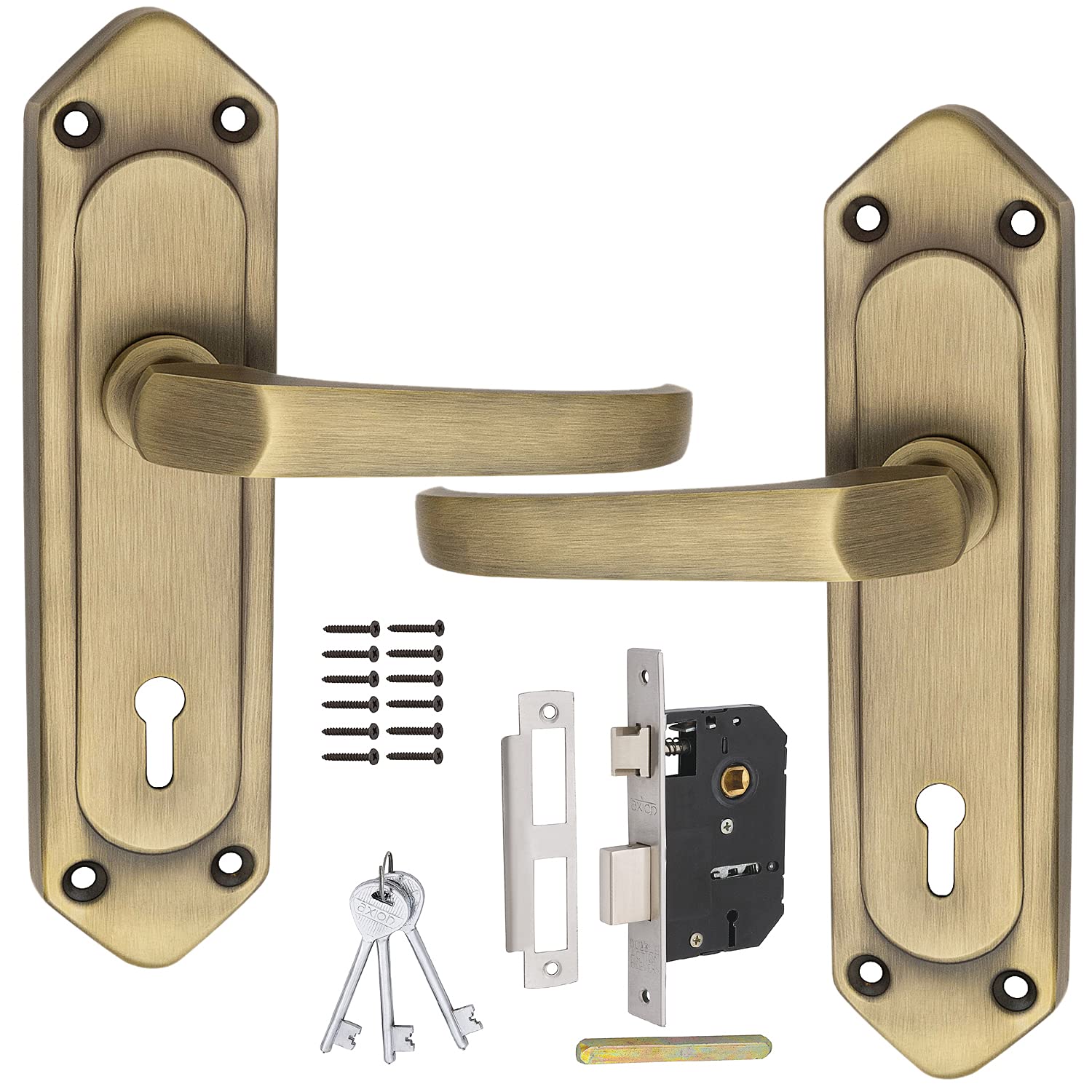 AXION 7 inches Mortice Door Handle Lock Set A106 KY Brass Antique Finish with 65mm Double Turn Door Lock 6 Lever with 3 Keys, Mortise Lock, Door Lock