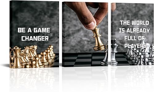xiysien Arte de pared de ajedrez, con citas inspiradoras, decoración de pared, ajedrez negro y dorado, citas motivacionales, impresiones artísticas
