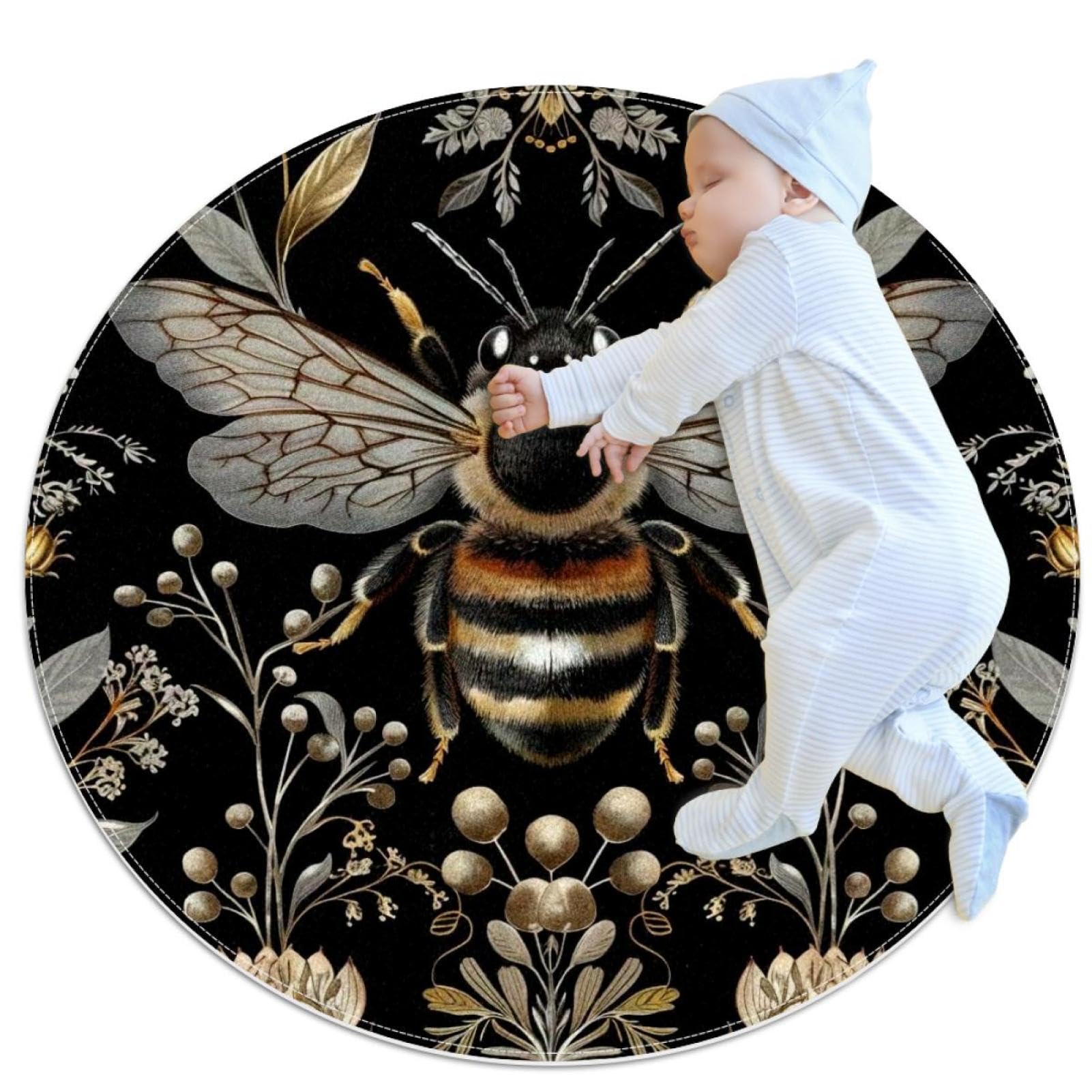 Tapis de bain antidérapant motif abeille fleurs paon pour canapé et décoration