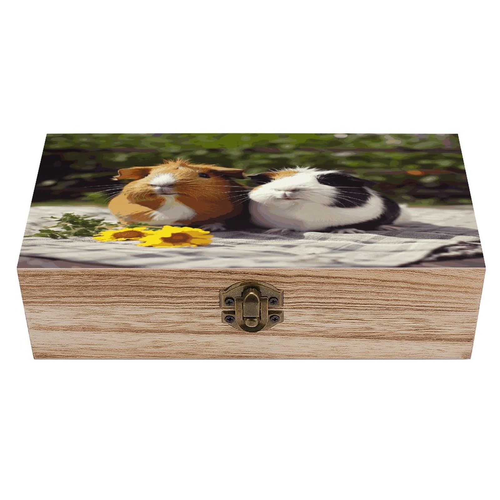 Btcowzrv Style Guinea Pigs Funny Wooden Storage Box, Keepsake Box With Hinged And Retro Lock, Wood Jewelry Organizer For Photos & Mementos And Home Decor