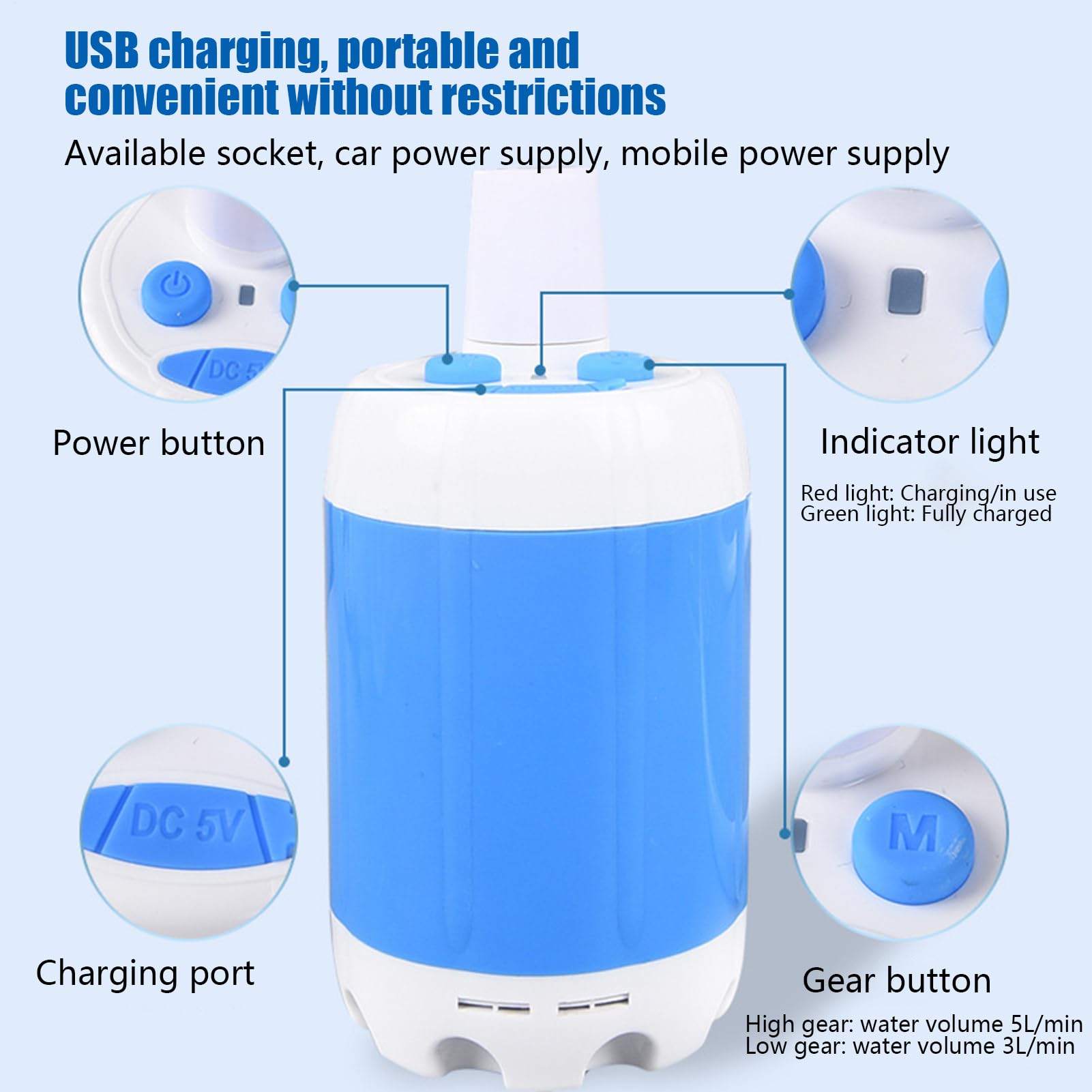 Pompa Doccia Da Campeggio Pulizia Impermeabile Multiuso A Lunga Durata | Pompa Doccia Elettrica Ricaricabile 5000 mAh Per Campeggio Viaggio Spiaggia Esterno Camper Lavaggio Auto Bagno Animali