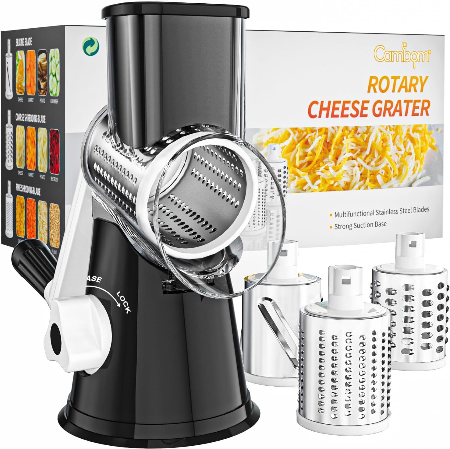 Cambom Rotary Cheese Grater Hand Crank Cheese Shredder for Fresh Cheese