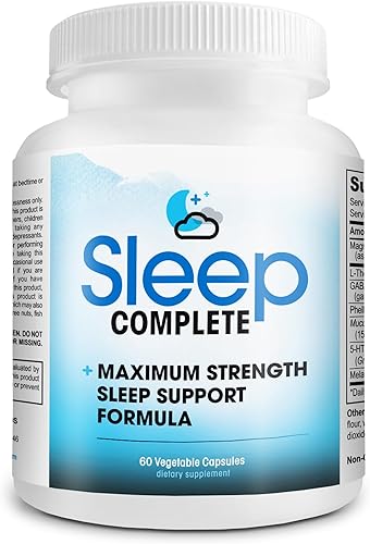 Sleep Complete - Mezcla de fórmula natural de apoyo para el sueño 6 en 1 de L-teanina, 5-HTP, melatonina, magnesio, extracto de mucosa pruriens,