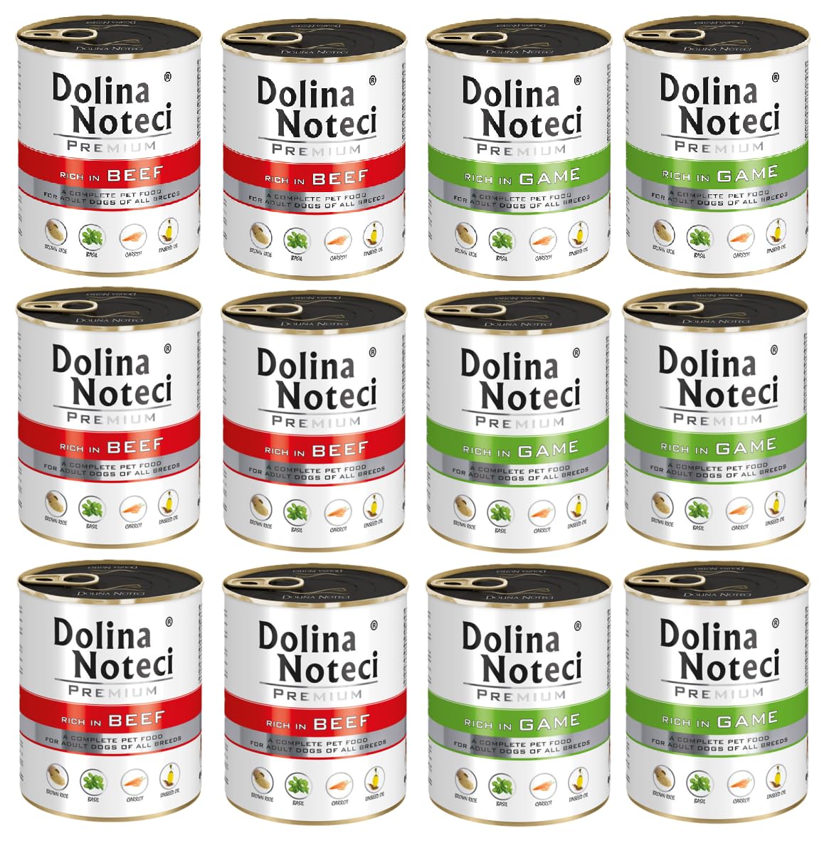 Dolina Noteci bogata w wołowinę i w dziczyznę dla psa mokra karma w puszce mix smaków 12x800g