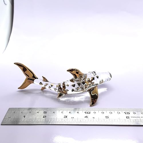 Miniatura 2 de Figuras miniatura de ballena y tiburón, animales marinos, arte de vidrio soplado a mano, regalo coleccionable para decorar (5.5 pulgadas, oro