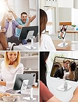 Vista 6 de OCYCLONE Phone Stand, Adjustable Height and Angle Foldable Cell Phone Stand Holder for Desk, Taller iPhone Stand Compatible with 4.7"-13" White