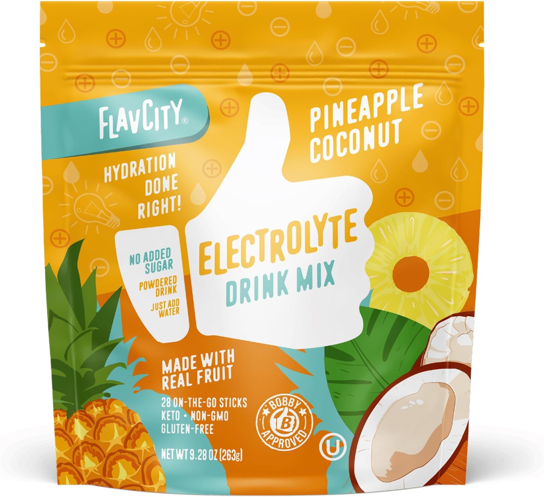 Pineapple Coconut Electrolytes Powder Packets - 28 Hydration Packets - No Added Sugar - Hydration Powder with Real Fruit & Unrefined Sea Salt - Keto & Gluten-Free (28 Stick Packs)