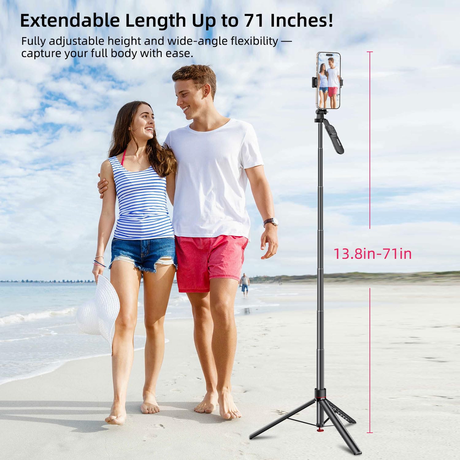 Mobilife 71" Selfie Stick Tripod Auto Open 360 Degree Rotating — Amazon image 5