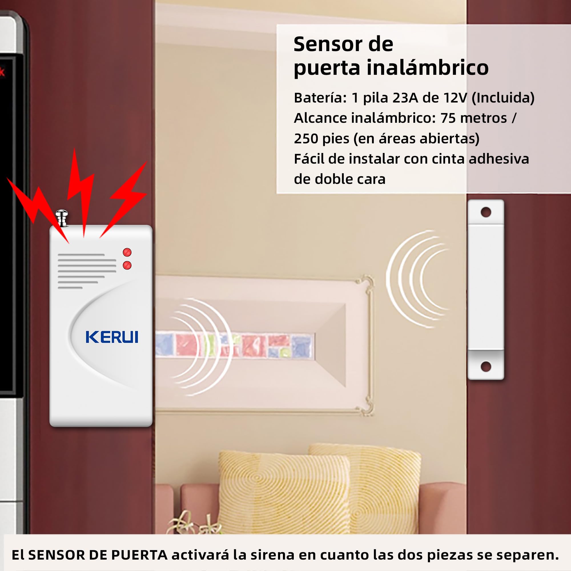 Alarmas Casa de 115dB, Sensor de Movimiento, Sensor de Puerta y Ventana y Sistema de Alarma de Seguridad con Control Remoto