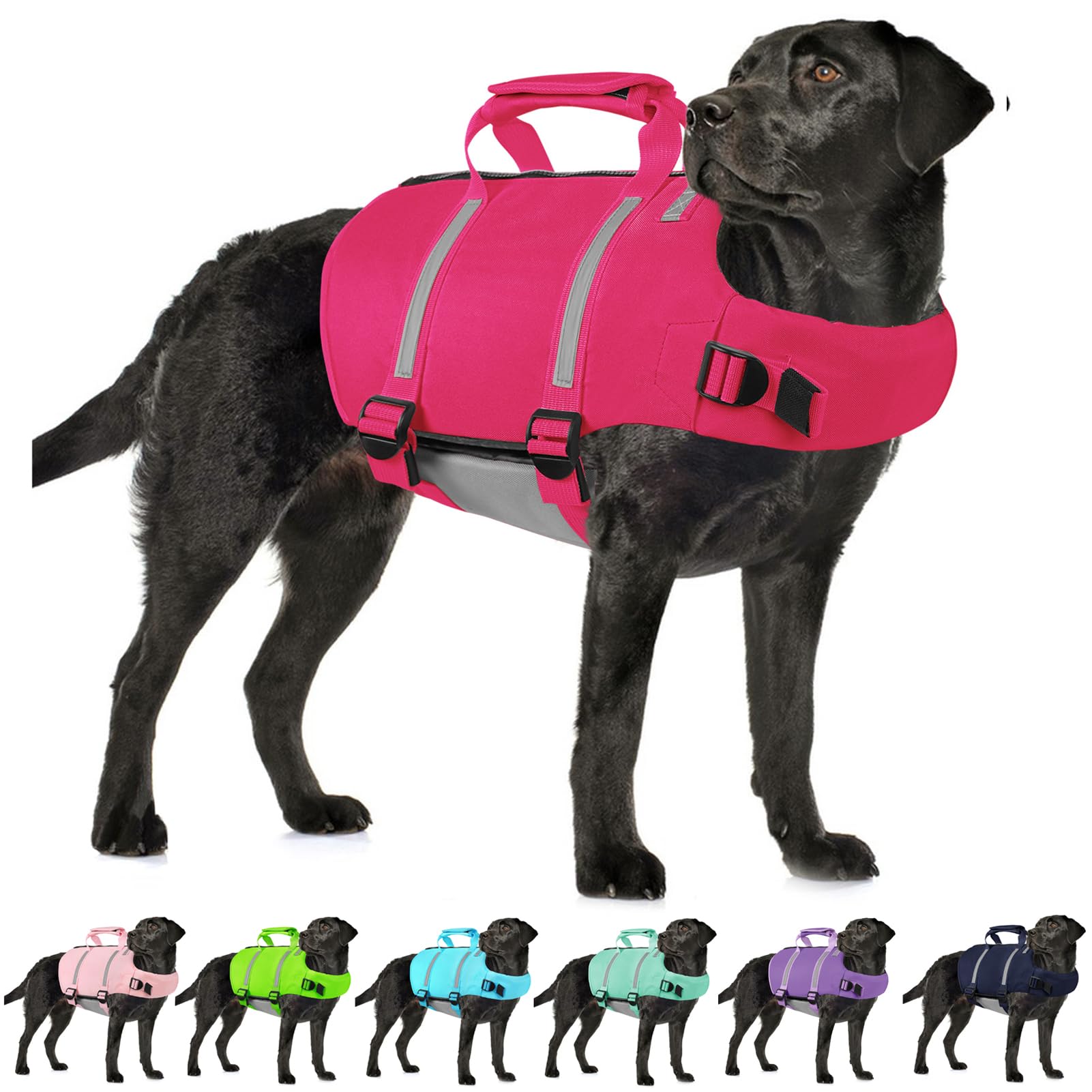 AOFITEE Dog Life Jacket Large, Reflective Dog Life Vest for Swimming XXL, High Buoyancy Dogs Lifesaver with Rescue Handle and Zipper, Adjustable Pet