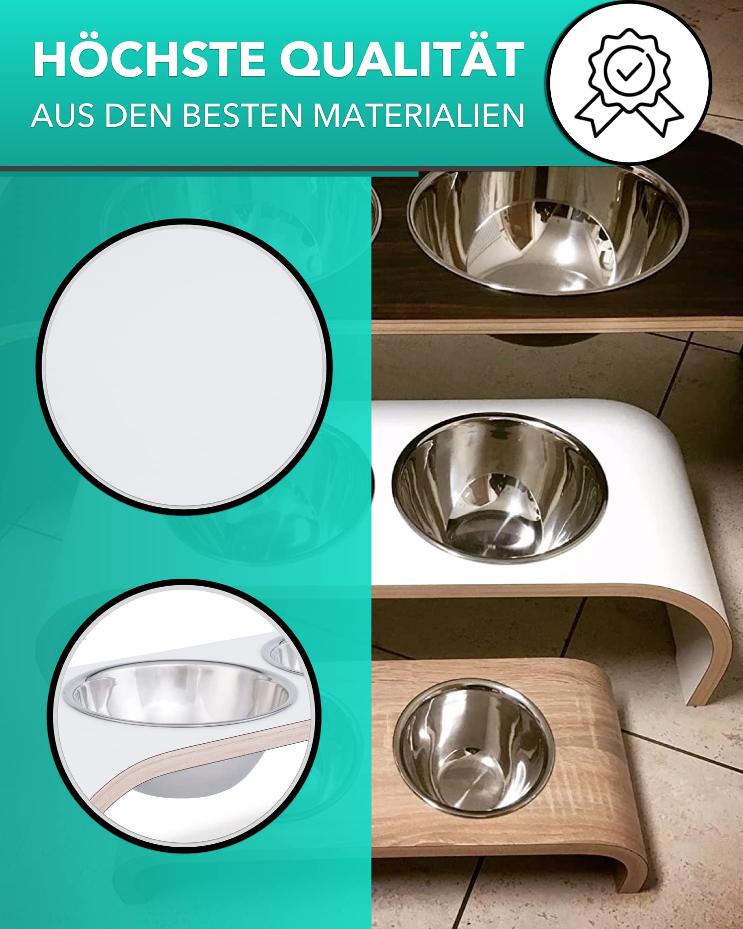Hundenapf Futterstation - 2er Futternapf Hund erhöht - Doppel Fressnapf Hunde - Hund - Wassernapf Hunde Doppelnapf - Dog Feeding Station (M, Weiß)