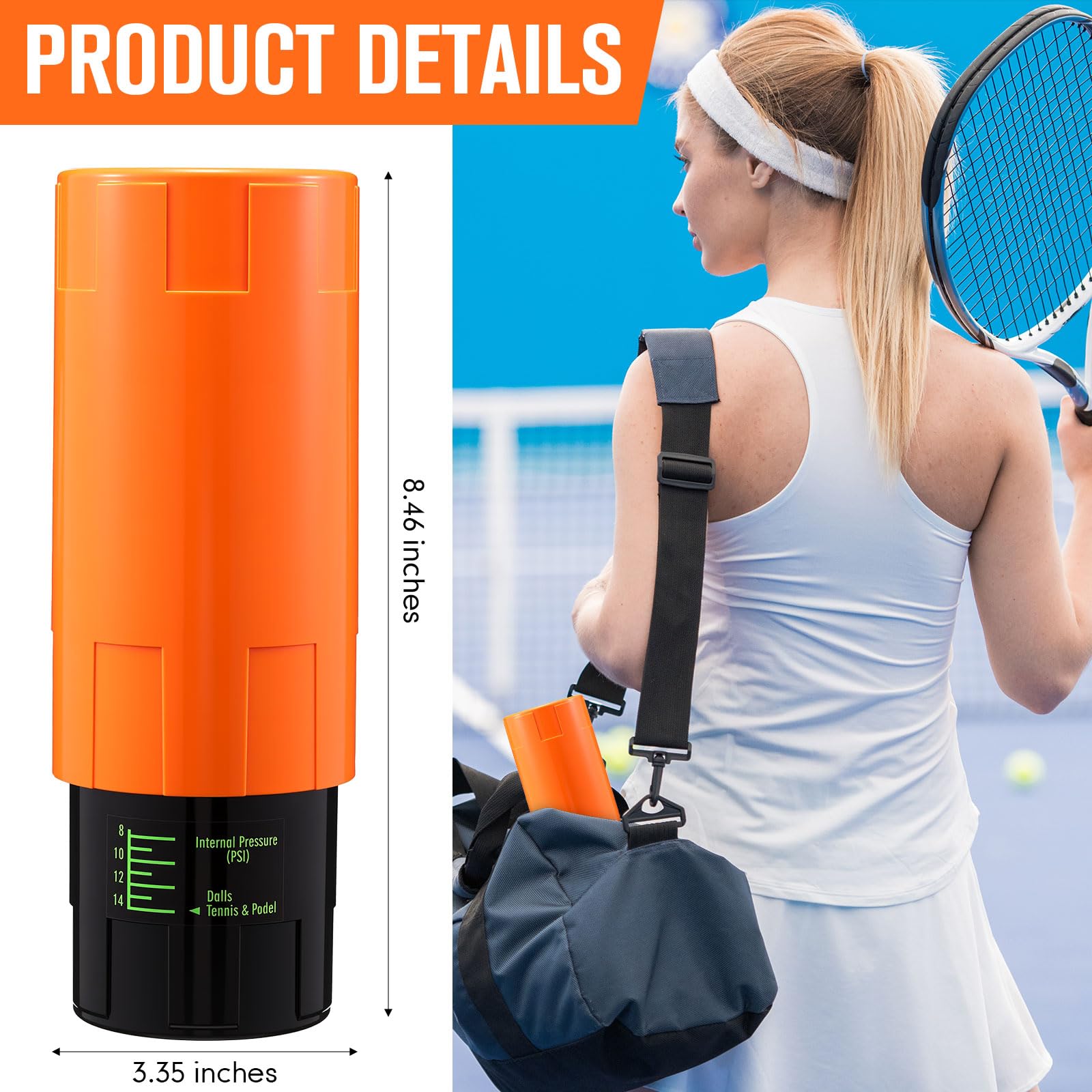 Soulchen Pressurizzatore per palline da tennis – Contenitore per palline da tennis contiene 3 palline sotto 14 Psi di pressione, materiale riutilizzabile per ritenzione del rimbalzo, leggero e