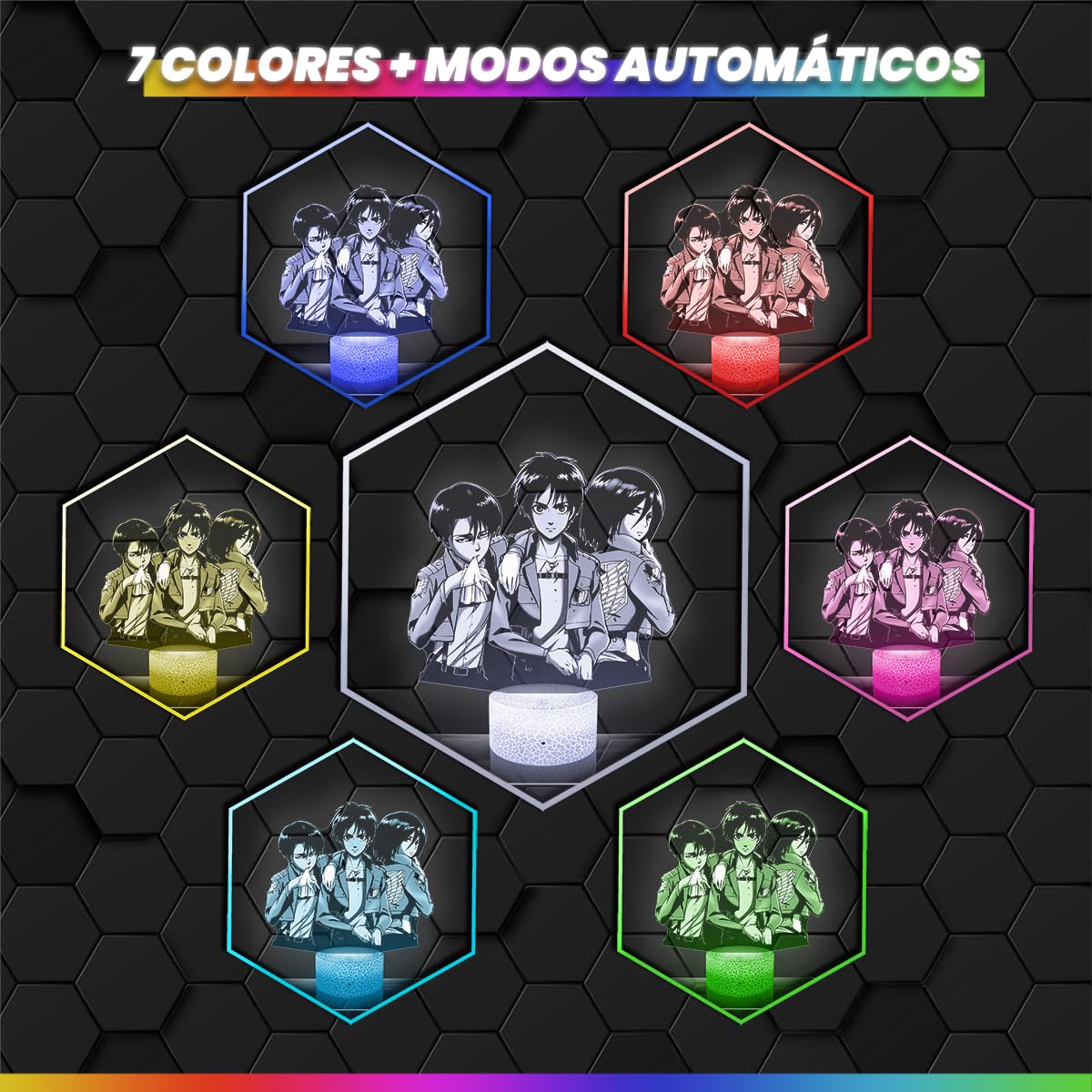 Lámpara de mesilla de noche,luz nocturna táctil Manga Livai Ackerman Eren Jäger lámpara LED ilusión 3D,idea de regalo para niños y niñas, Navidad,lámpara de mesilla de noche para niños o adultos. TOP