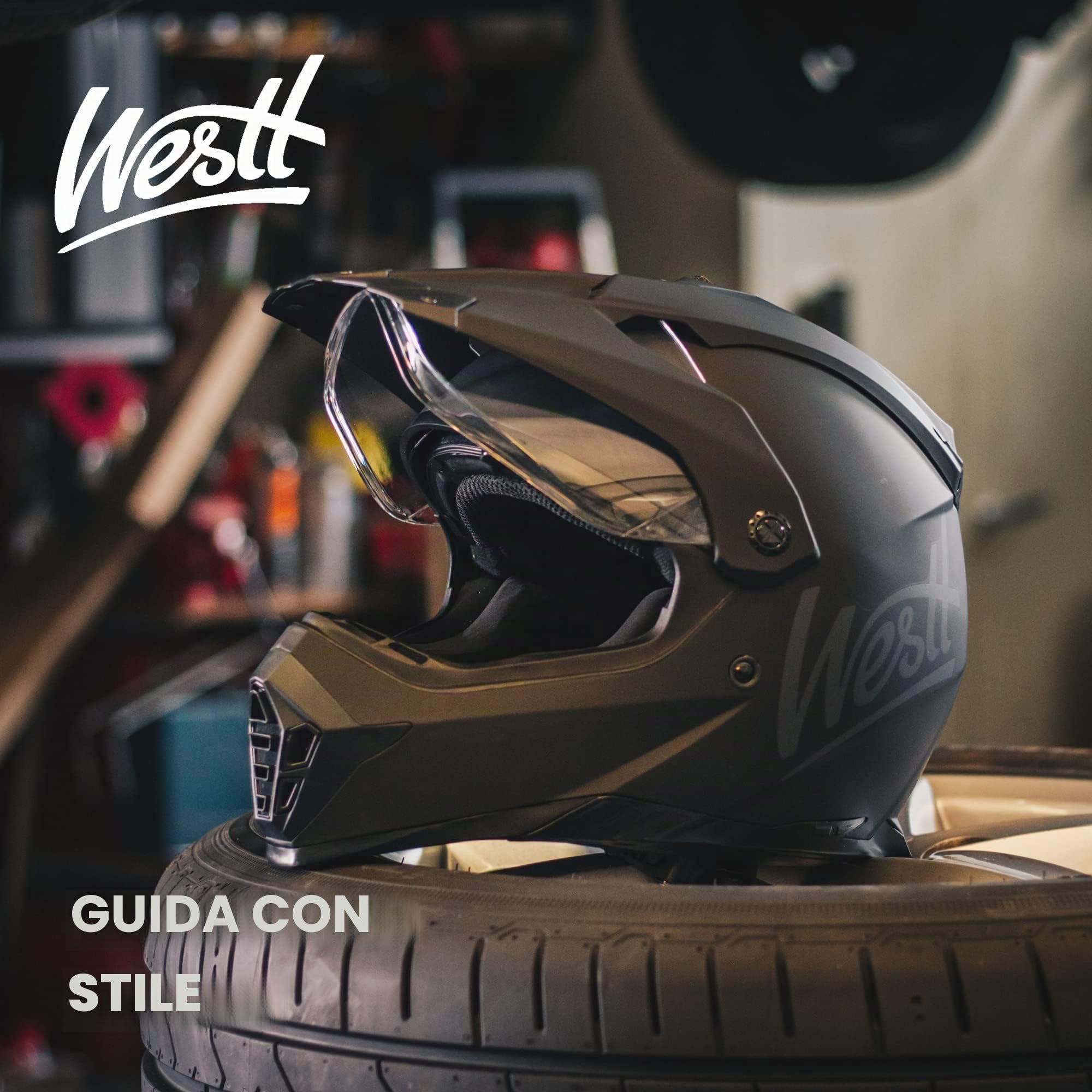 Westt Casco Moto Integrale - Casco Motocross Doppia Visiera ECE DOT Certificato - Casco Cross Per Uomo Donna Casco Da Moto Da Strada