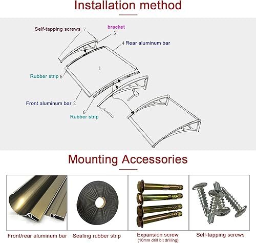 Miniatura 9 de Toldo grande de aleación de aluminio para puerta delantera, toldo para ventana de refugio de lluvia, toldo de jardín, patio, porche, toldo, cubierta