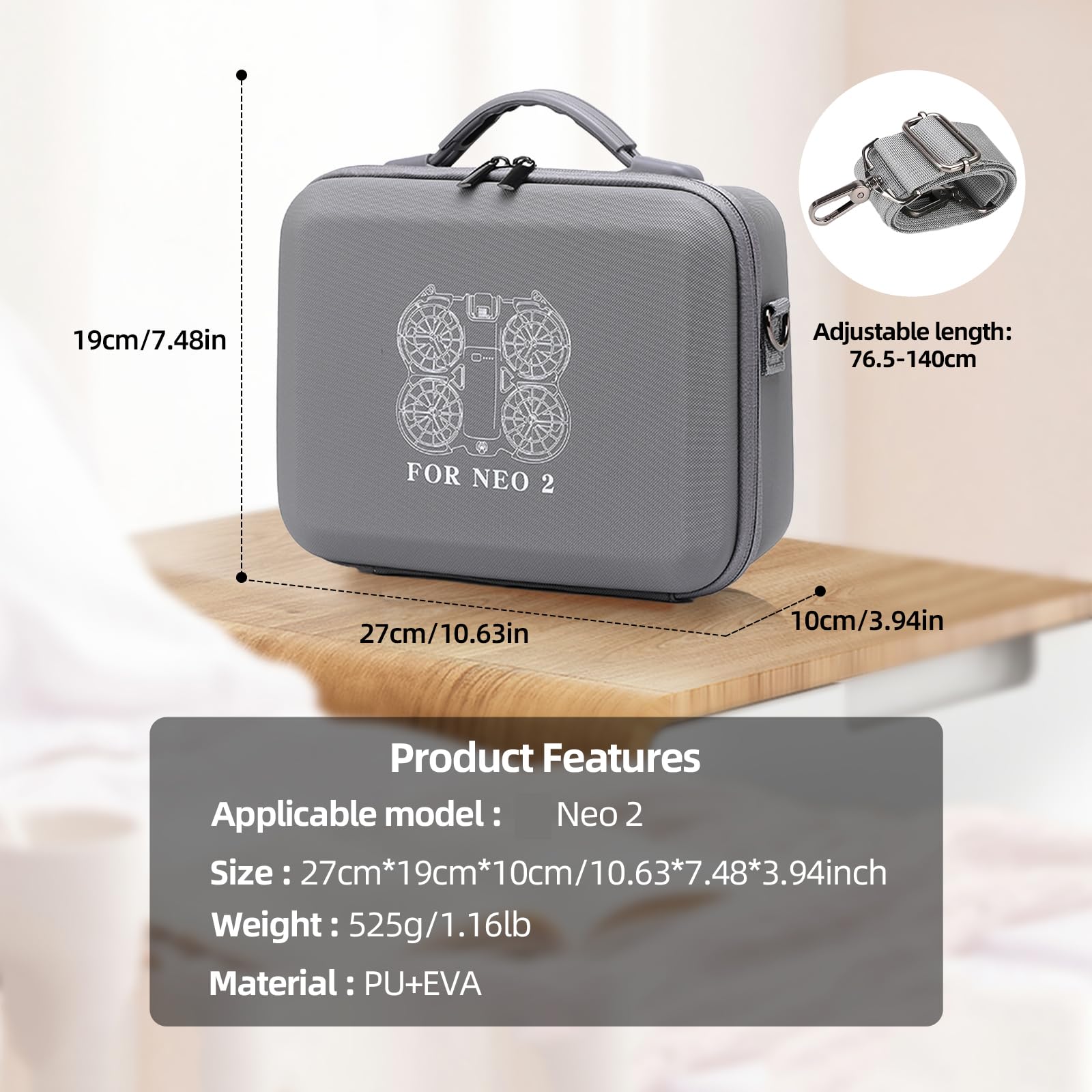 Sac DJI Neo2 Drone, Sac de Transport pour DJI Neo2 No RC Portable Fly More Combo Sac Rangement Drone de Voyage avec Sangle de Transport, Gris
