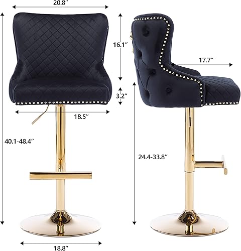 Miniatura 3 de KCC Taburetes de bar modernos de altura de mostrador, silla giratoria ajustable con respaldo alto copetudo, base cromada, anillo de cabeza de león