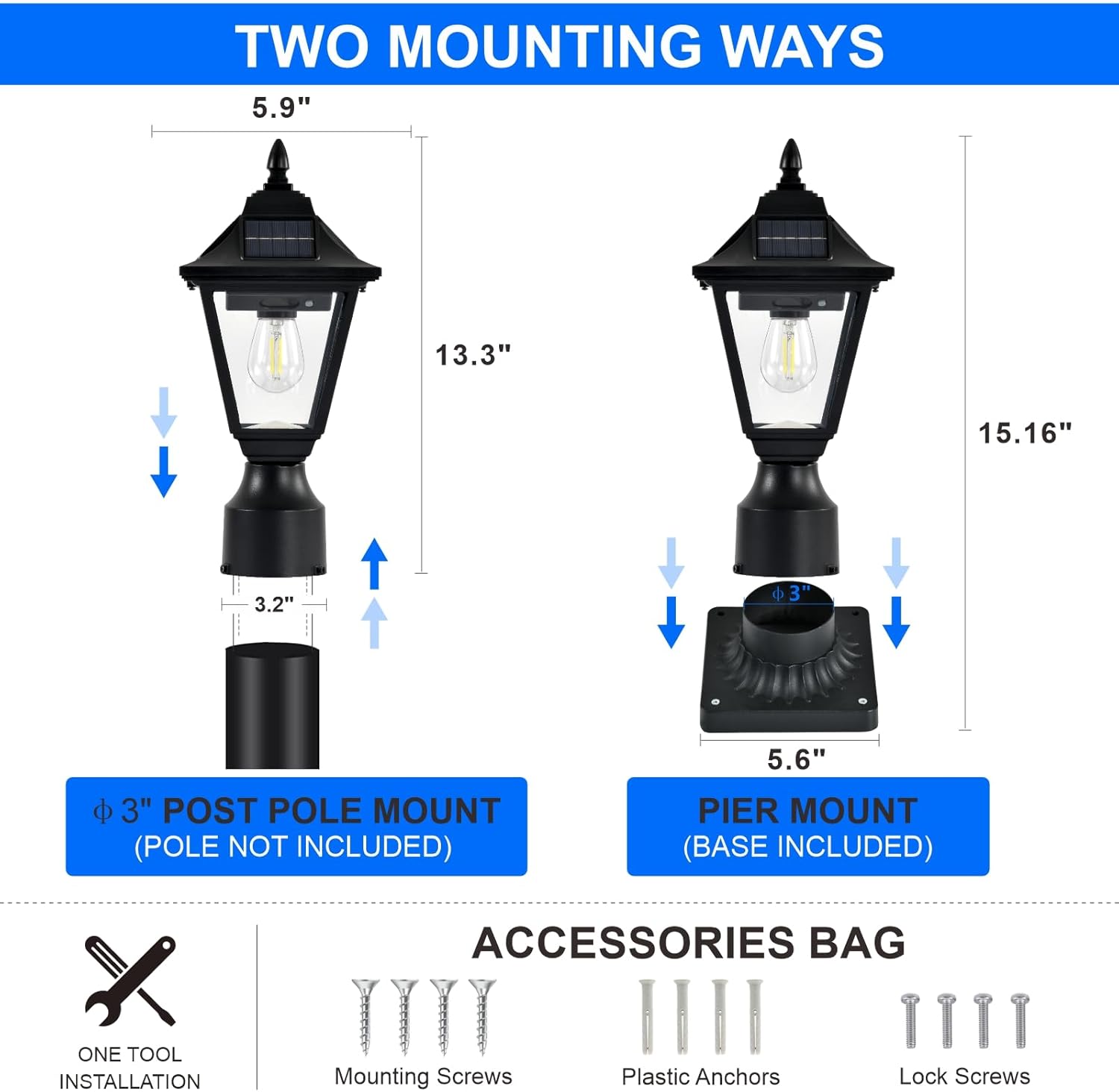 Solar Post Light with Pier Mount Base, 6000K Motion Sensor Solar Lamp Post Light, Waterproof Outdoor Post Lantern for Garden Patio Outside Pole Pillar (Cool White)