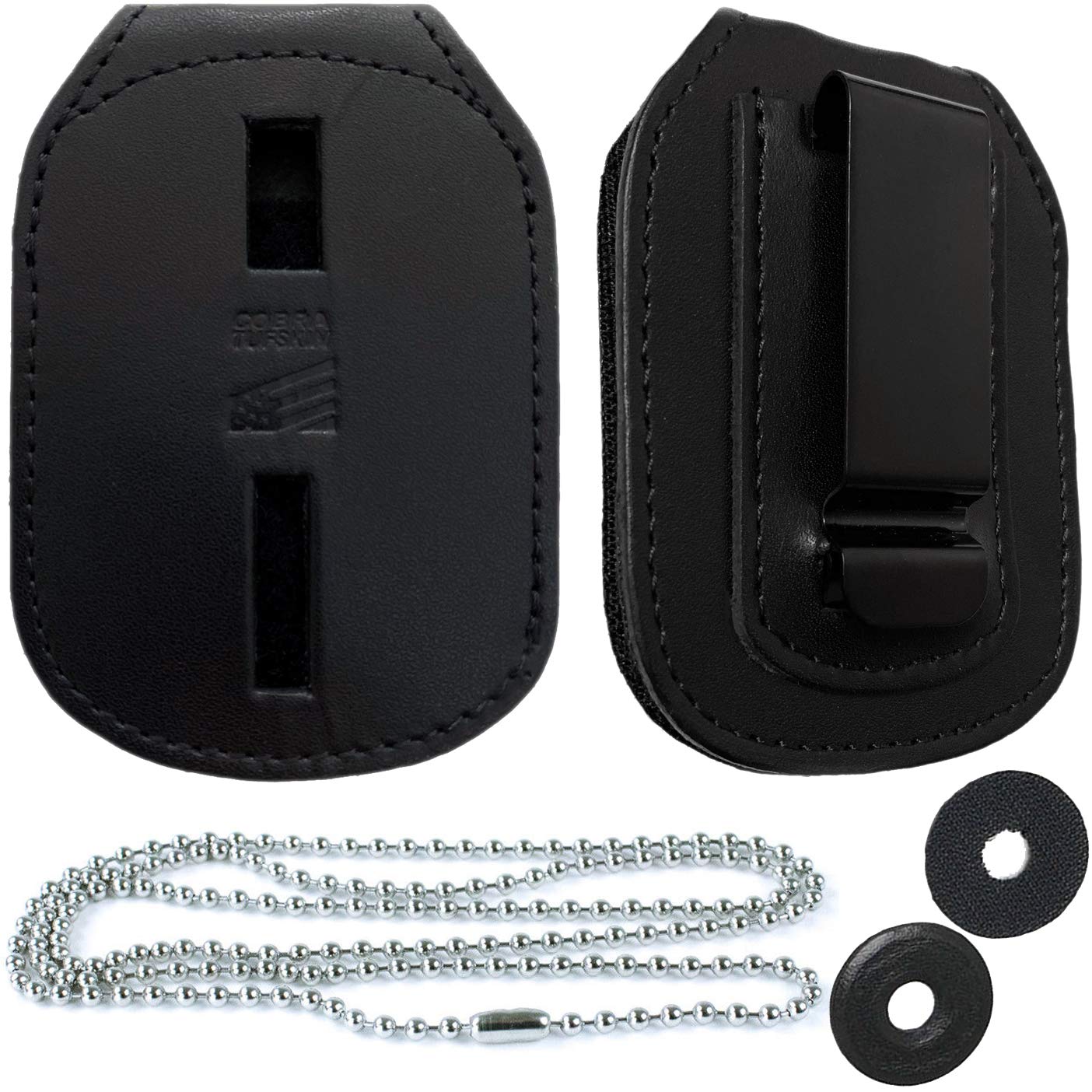 Oval Belt Clip Badge Holder Shield Style Leather with Neck Chain