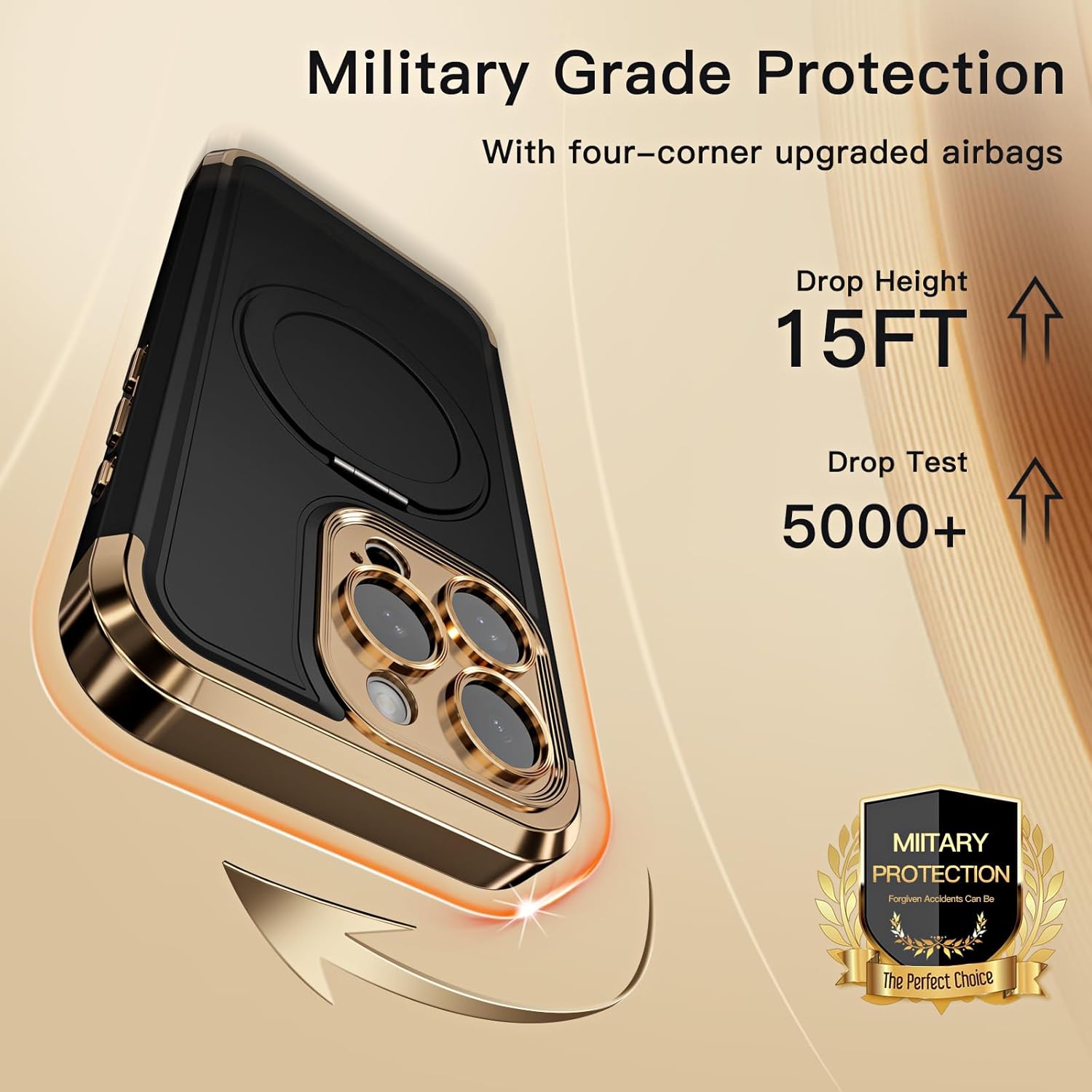 COOLQO for iPhone 14 Pro Case 6.1'' Upgraded 360° Spin Magnetic Stand [Compatible with Magsafe][Military Protection] Shockproof Protective Phone Holder Cover for iPhone 14 Pro, Black Gold - Image 5