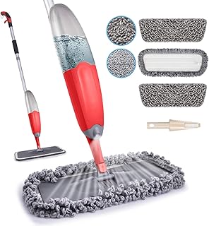Microfibre Spray Floor Mop - HOMTOYOU Dry and Wet Hardwood Floor Cleaning Mop with 635ml Refillable Bottle 360 Degree Rotatable Spin Dust Chenille Mop with 3 Reusable Refills for Laminate Tile Marble