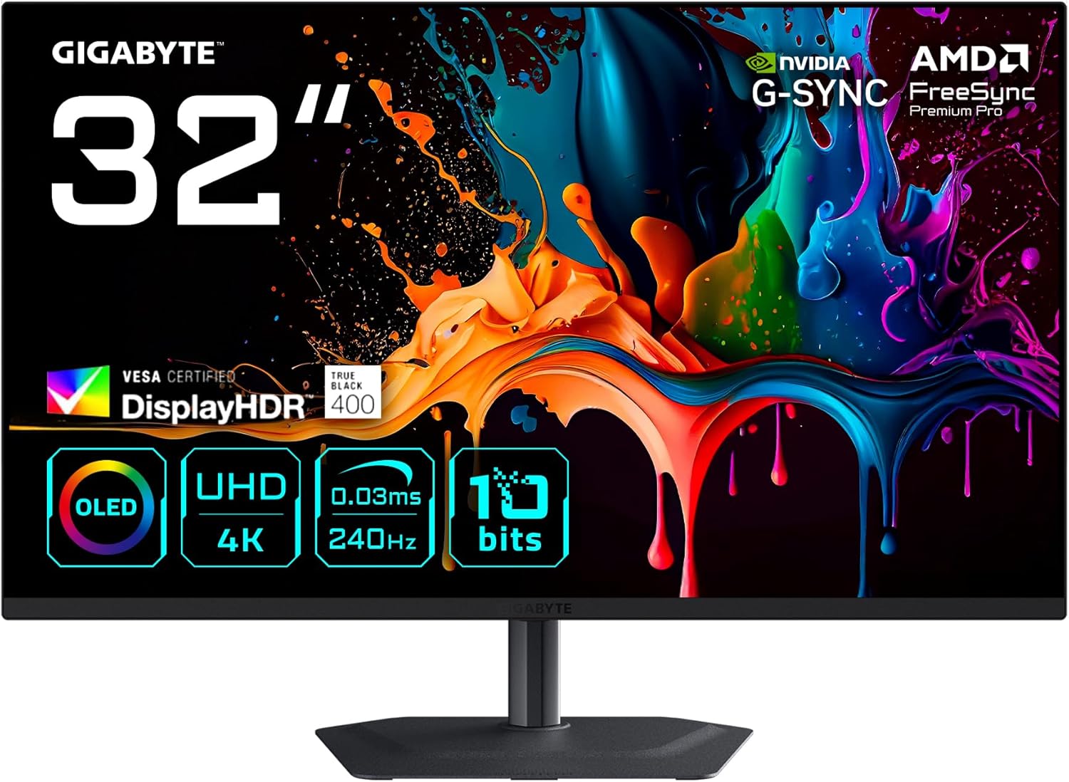 GIGABYTE MO32U2 Moniteur Gaming OLED 32” 4K UHD - 3840 x 2160, 240Hz, 0.03ms, 250 CD/m², G-Sync Compatible, FreeSync Premium Pro, Display HDR True Black 400, HDMI 2.1, DisplayPort 1.4 - Amazon product rated Grade C