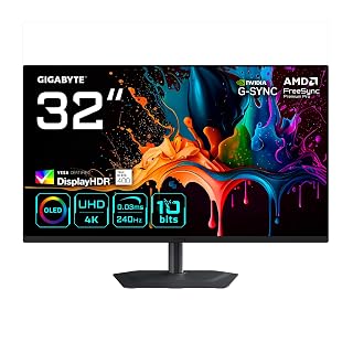 GIGABYTE MO32U2 Moniteur Gaming OLED 32” 4K UHD - 3840 x 2160, 240Hz, 0.03ms, 250 CD/m², G-Sync Compatible, FreeSync Premium Pro, Display HDR True Black 400, HDMI 2.1, DisplayPort 1.4 - Amazon product rated Grade B