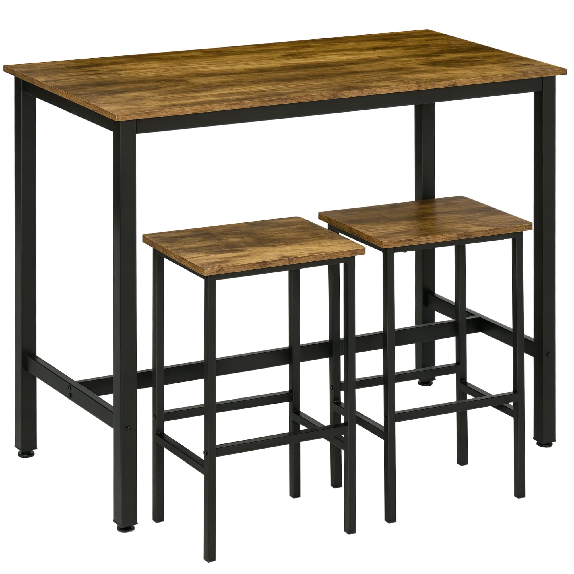 Homcom 3-Piece Industrial Bar Table SetTable And 2 Chairs Rustic Brown from B&Q